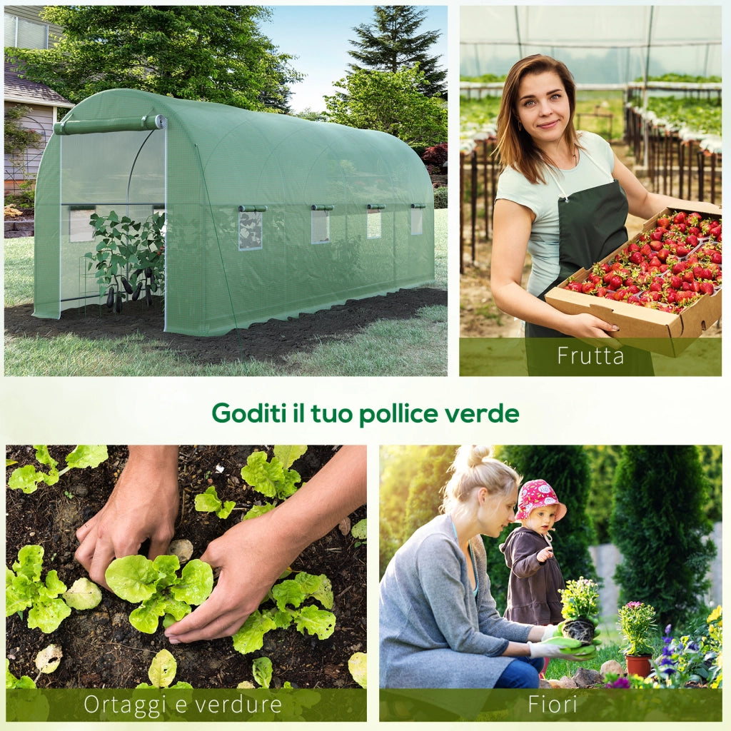 EasyComfort Serra a Tunnel da Giardino 5x2x2 m con 8 Finestre e Porta Avvolgibile, Verde