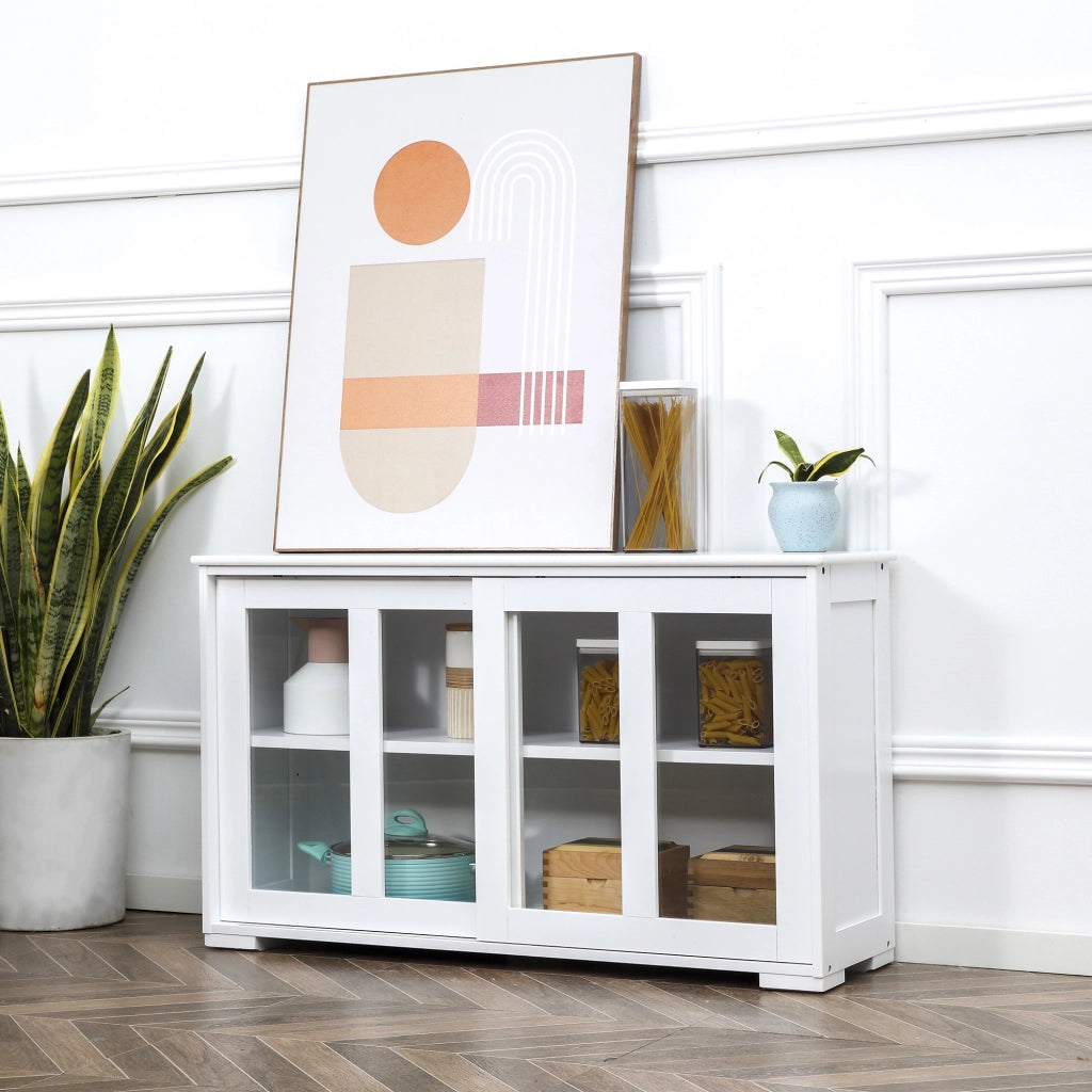 Credenza Cucina Moderna con Porte Scorrevoli Vetro ¨C Minimal ¨C Bianco 107x33x62,5 cm