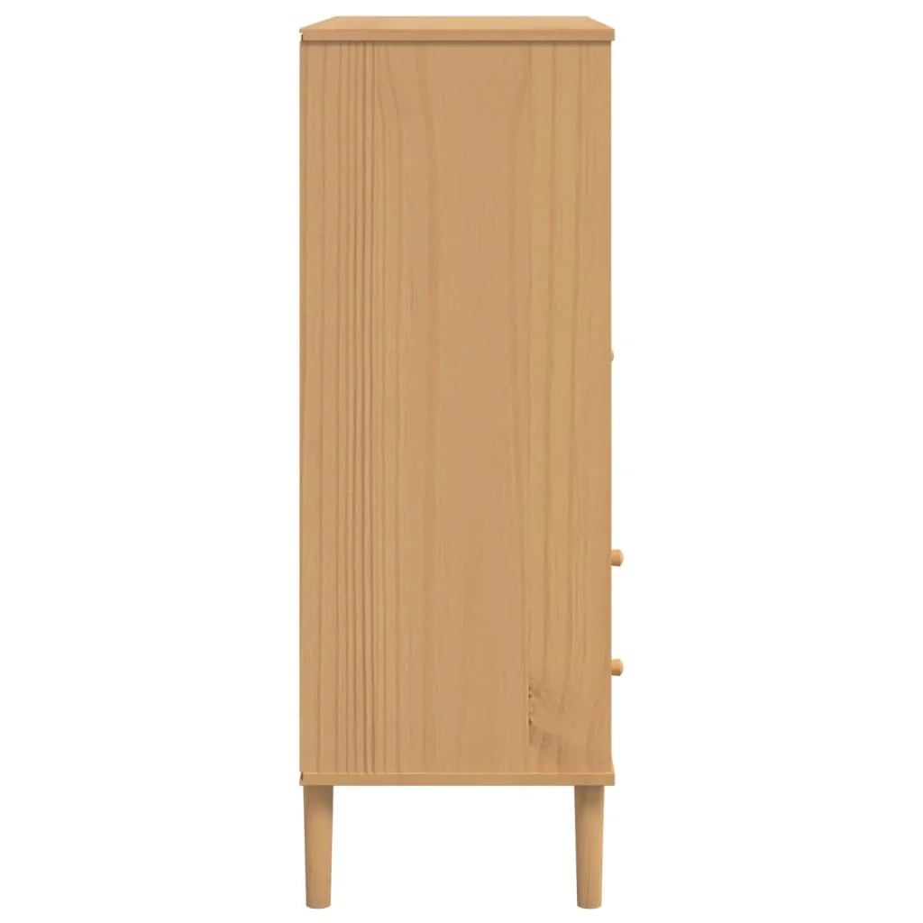 Buffet credenza cassettiera armadio mobile contenitore organizer per cucina soggiorno salotto effetto rattan 90 x 40 x 112 cm legno di pino massiccio marrone 02_0036234