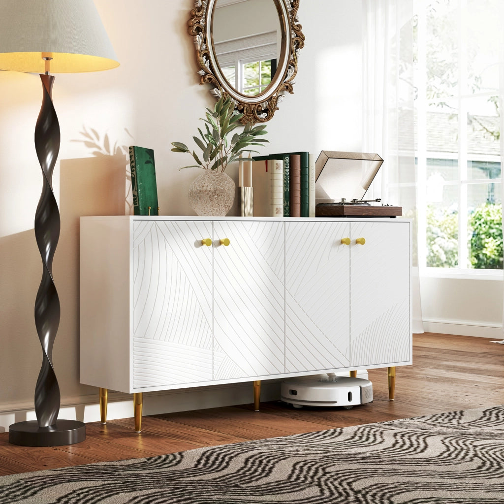 Armadio da soggiorno con ripiani regolabili e ante ¨C Zephmum ¨C Bianco 140x35x77.5 cm