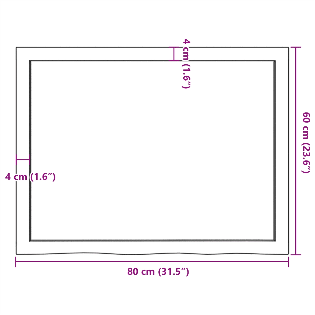 Piano Bagno 80x60x(2-4) cm in Legno Massello Non Trattato 3156027