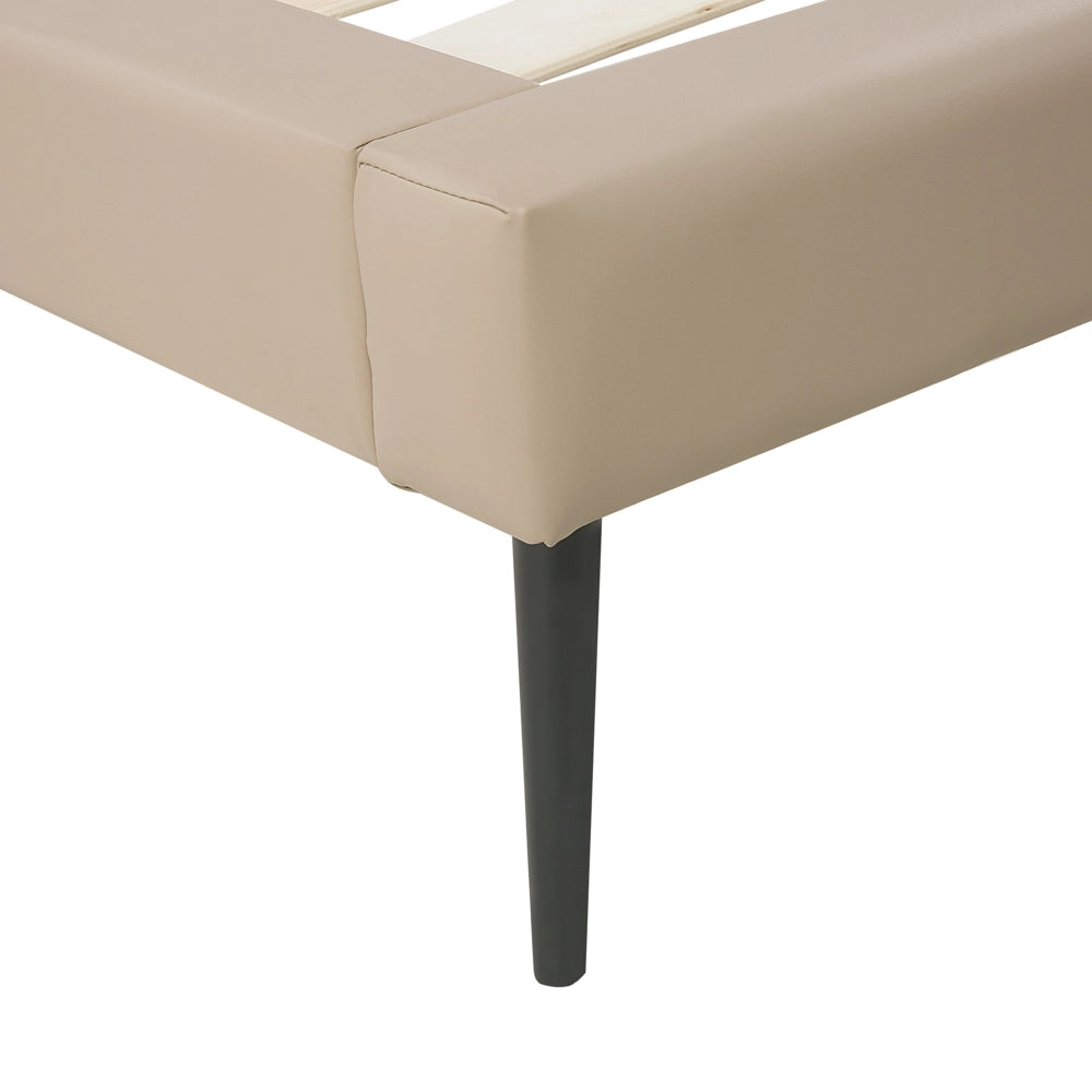 Letto rivestimento in ecopelle beige 180 x 200 cm dal design moderno trapuntato testiera