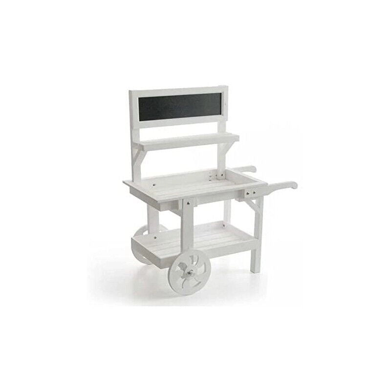 CARRETTO PORTA PIANTE REALIZZATO IN LEGNO BIANCO CON LAVAGNA 69 X 33 X H85 CM
