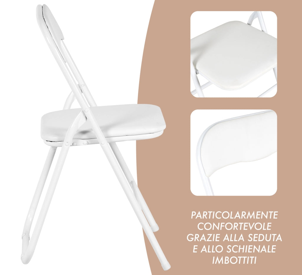 Set 6 Sedie Pieghevoli Sedia Cucina Robusta Struttura In Metallo Seduta Comoda In Simil Ecopelle Sedute Poltrona Per Ospiti Campeggio Sala Riunioni Ufficio Pieghevole Salvaspazio Scrivania Bianco