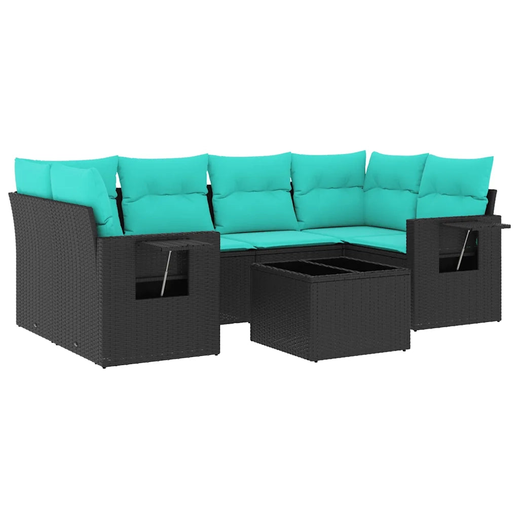 Set Divani da Giardino 7 pz con Cuscini Nero in Polyrattan 3219916