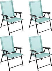 Set di 2/4 sedie pieghevoli da giardino, sedie in tessuto con schienale alto e braccioli, poltrone da balcone con telaio in metallo, portata 150 kg, 65 x 60 x 93 cm (verde x 4)