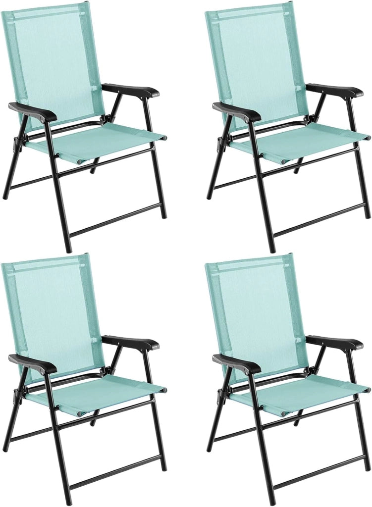 Set di 2/4 sedie pieghevoli da giardino, sedie in tessuto con schienale alto e braccioli, poltrone da balcone con telaio in metallo, portata 150 kg, 65 x 60 x 93 cm (verde x 4)