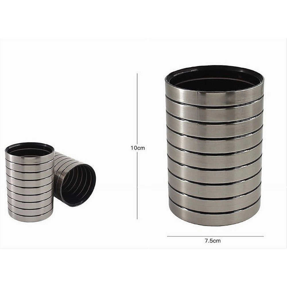 Trade Shop - Bicchiere Porta Spazzolini Da Denti Argento A Righe Moderno Arredo Bagno 10390 -