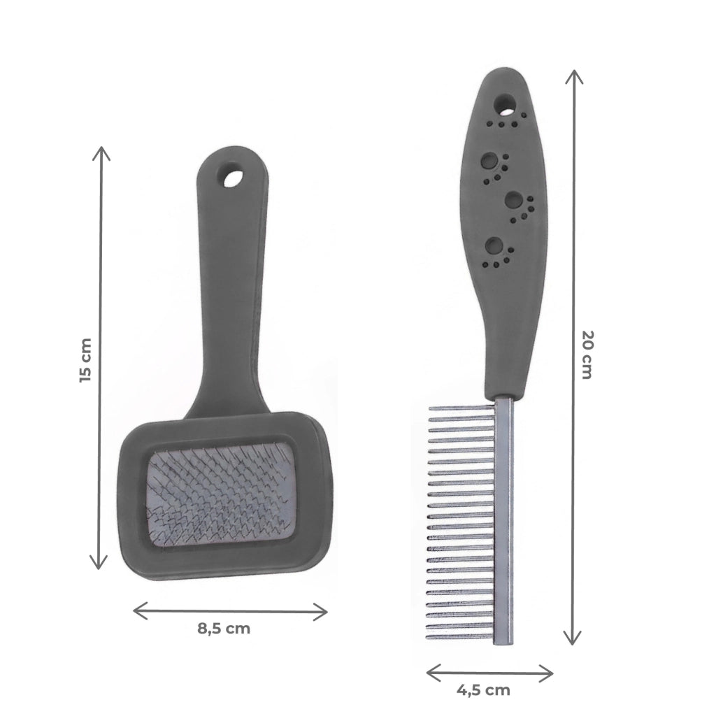 Kit Toelettatura per Cani e Gatti con Spazzola Cardatore e Pettine a Denti Stretti, Rimozione Pelo Morto e Sottopelo, Accessori Grooming Professionale Grigio