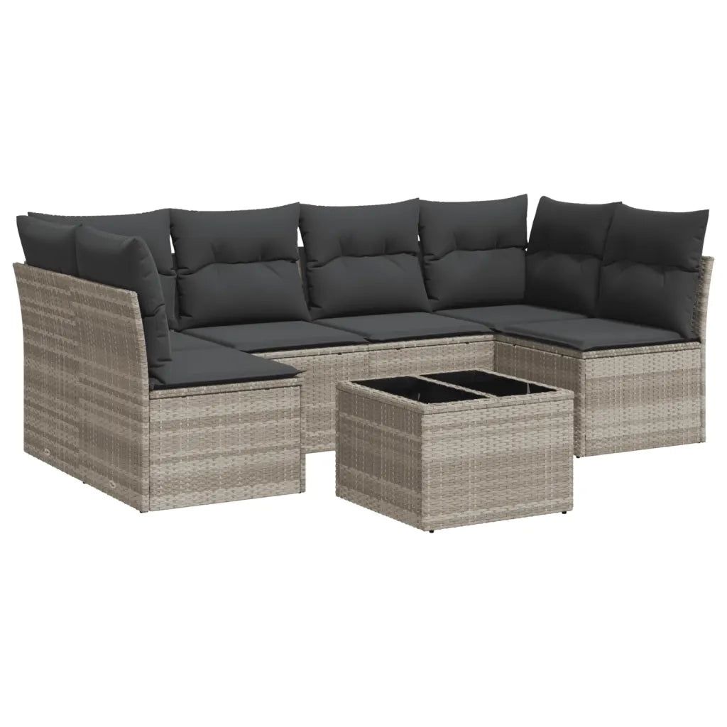 Set Divani da Giardino 7pz con Cuscini Grigio Chiaro Polyrattan