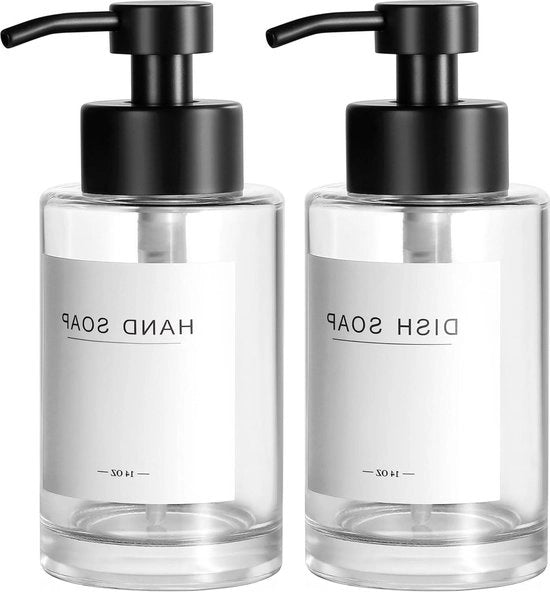 Set di rilascio sapone per il bagno con pompa in acciaio inossidabile e vetro spesso da 14 oz