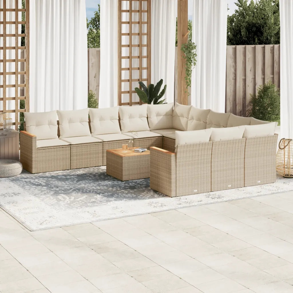 Set Divani da Giardino 12 pz con Cuscini Beige in Polyrattan 3258838