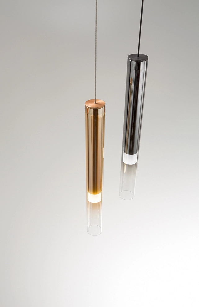 Lampada a Sospensione in Vetro Borosilicato Fumé Specchiato e Grigio Titanio, LED 8W Dimmerabile, Design Moderno ed Elegante - Perenz