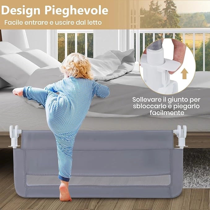 Sponda da Letto per Bambini 100/120 cm, Barriera Pieghevole per Letto, con Cintura di Sicurezza, Sponda di Sicurezza per Bambini, per Letti Singoli, Doppi, 100/120 x 41 x 42 cm (100 cm,Grigio)