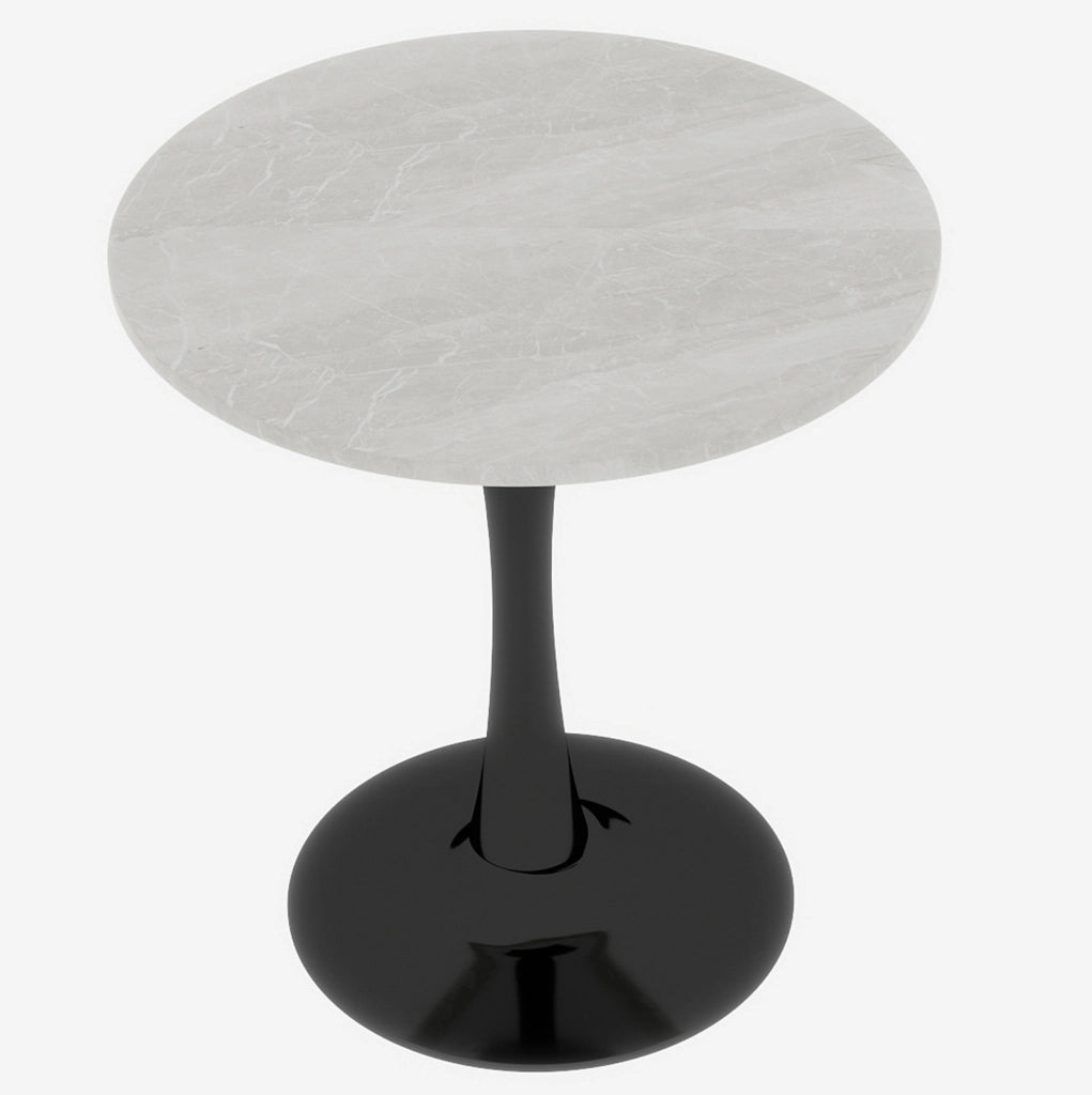 Tavolino rotondo in marmo artificiale nero e bianco 77;5x77;5x15;5 cm; design moderno