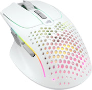 Gaming Model I 2 Wireless Mouse da gaming senza fili - 2,4 GHz e Bluetooth ibrido, superleg. 75 g, 9 tasti (2 scamb.), RGB, piedini PTFE, MMO/MOBA/sparatutto, supporto lat. pollice - Bianco