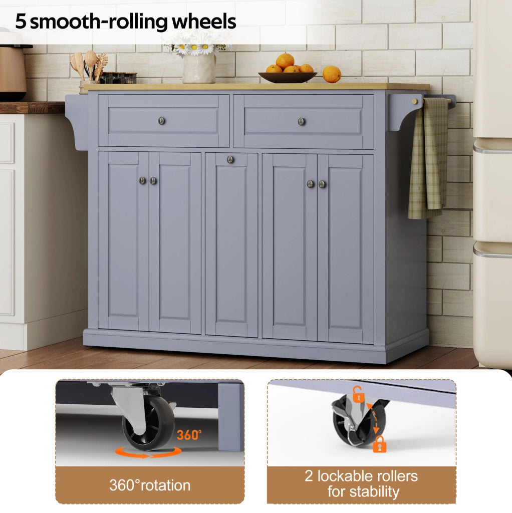 Isola da cucina con piano ribaltabile 121x49(69)x89 cm in MDF naturale e grigio