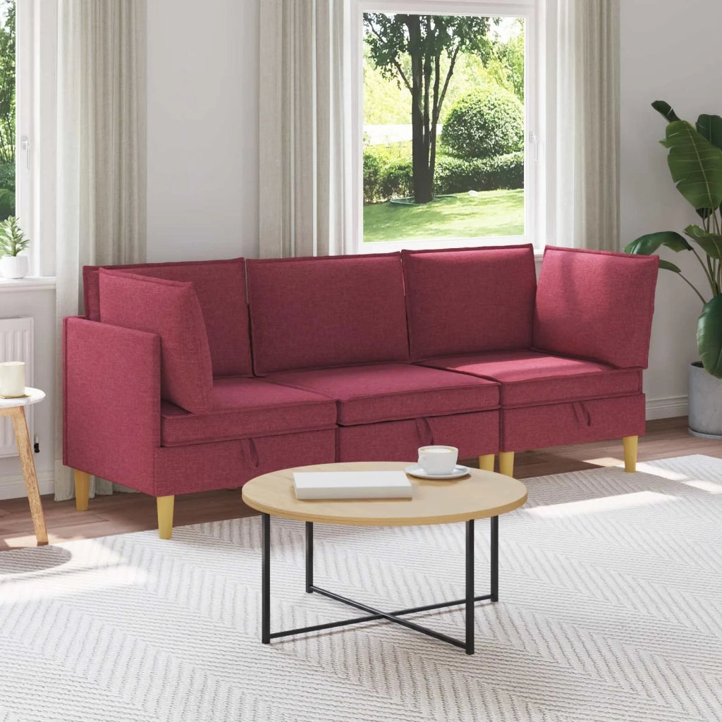 Set di mobili per il soggiorno 3 pcs Rosso Vino Tessuto 3413688