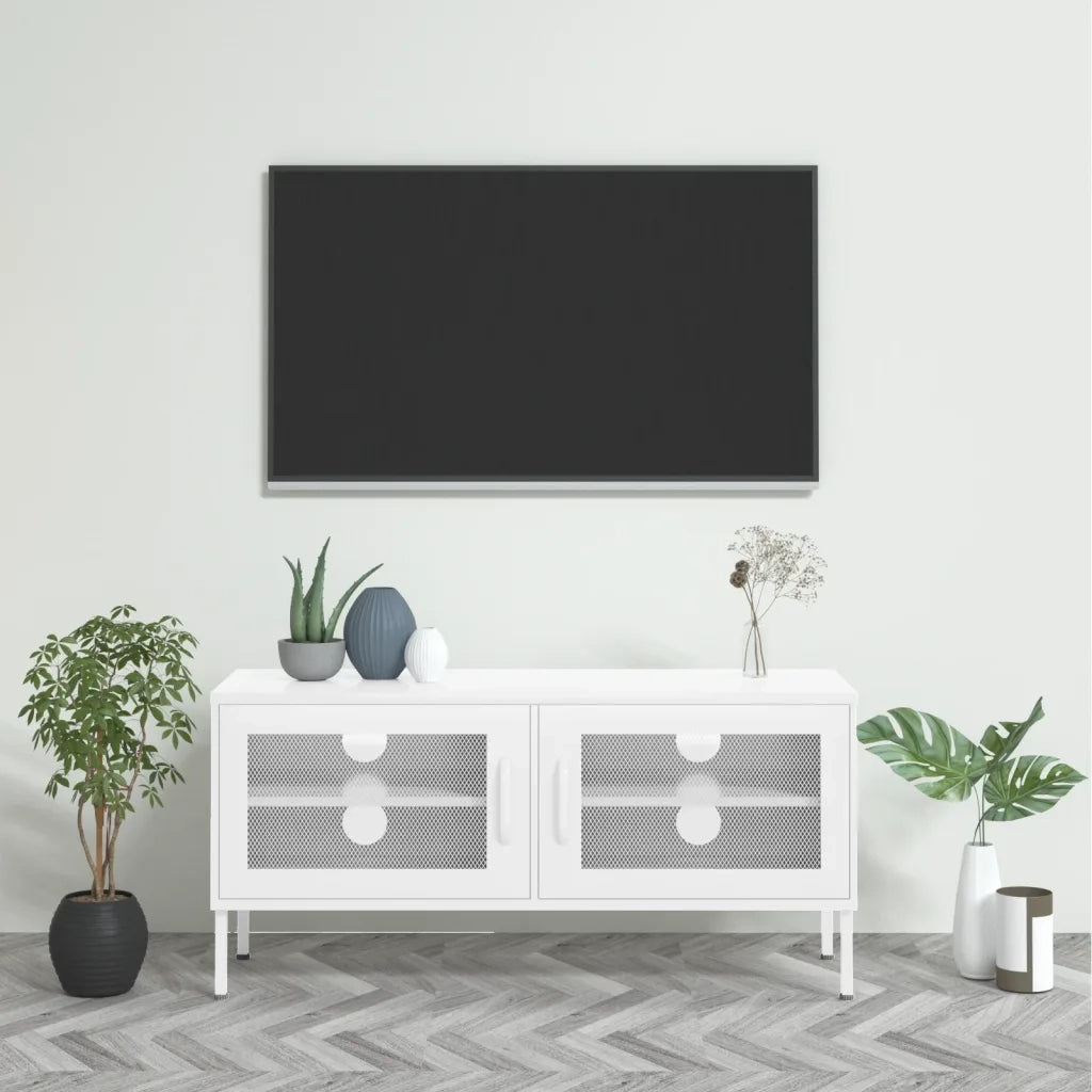 Mobile TV Bianco 105x35x50 cm in Acciaio 336242