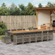 Set da Pranzo da Giardino 17pz con Cuscini Grigio in Polyrattan