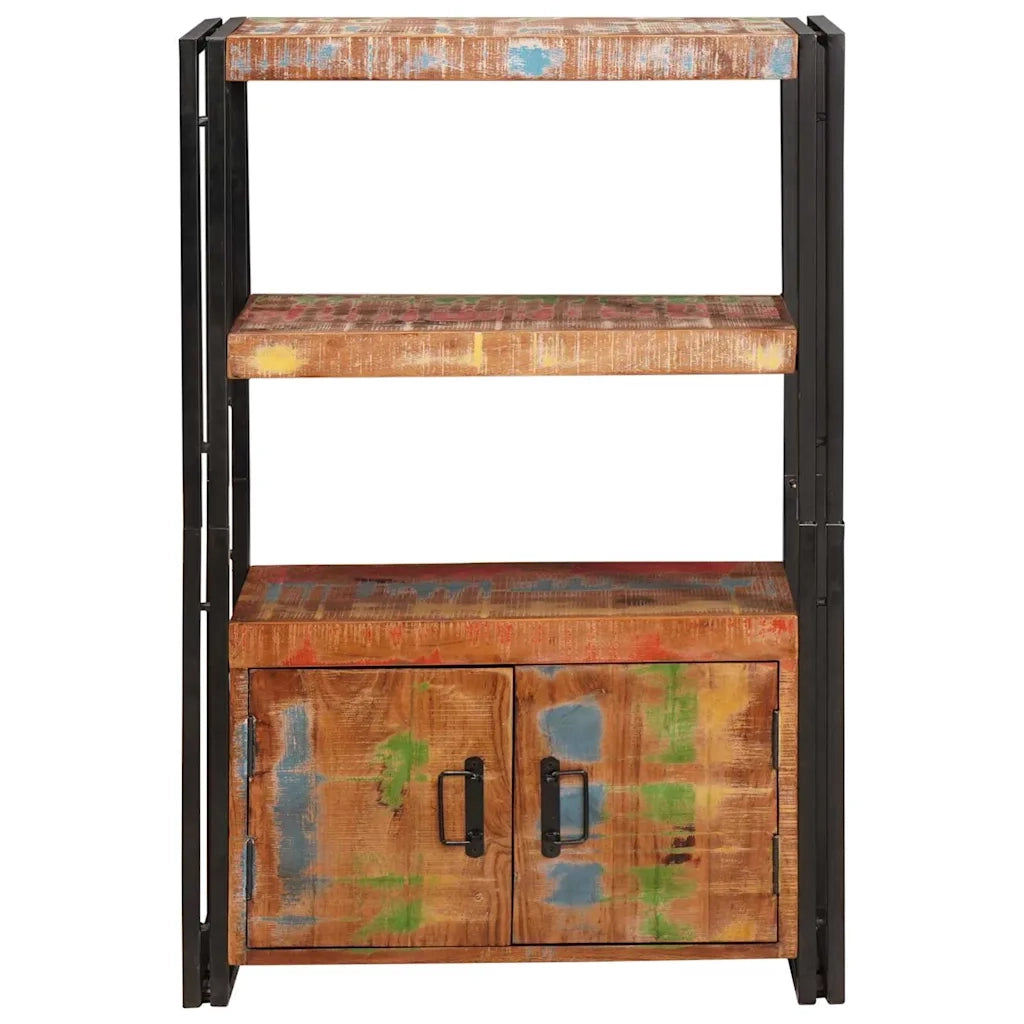 Libreria con Porte-Scaffale per Libri-Mobile di Stoccaggio Marrone Legno Recuperato Massello e Metallo