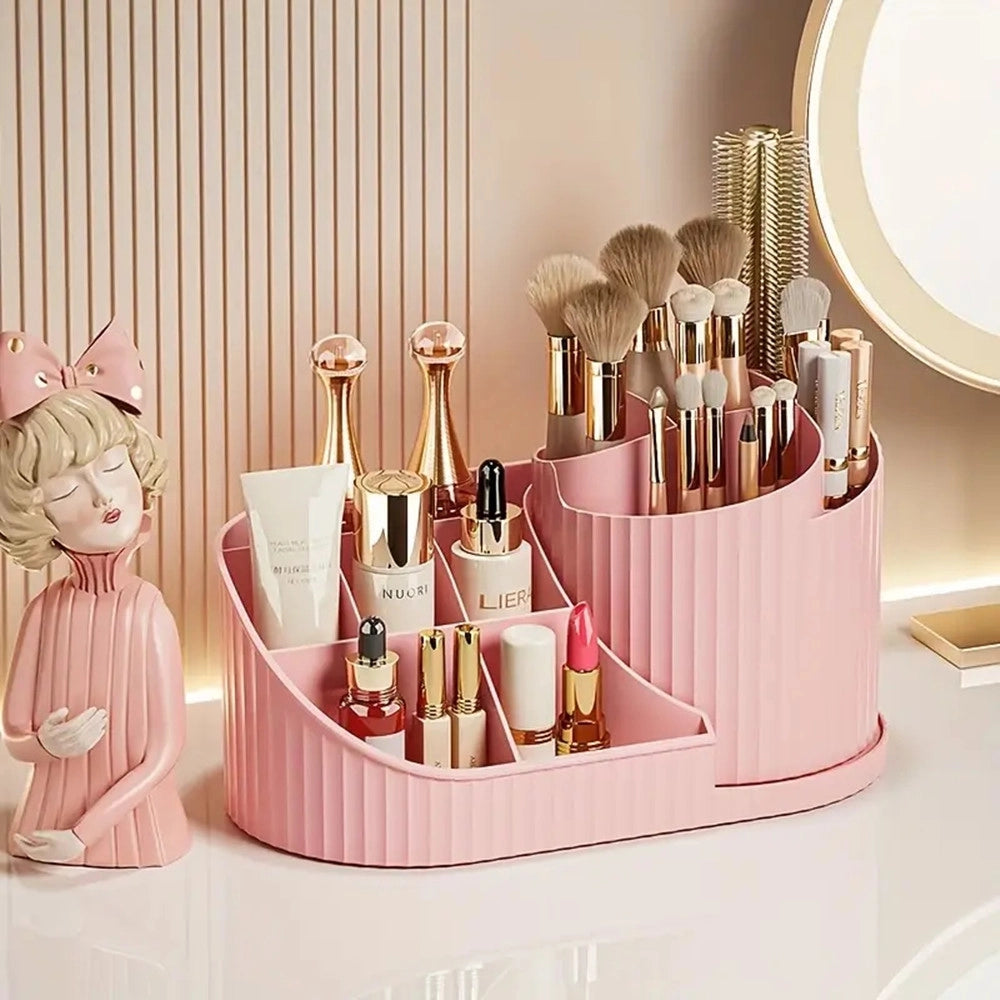Trade Shop - Organizzatore Per Trucco Cosmetici Rotante Con Portapennelli Multiscomparto Compatto -
