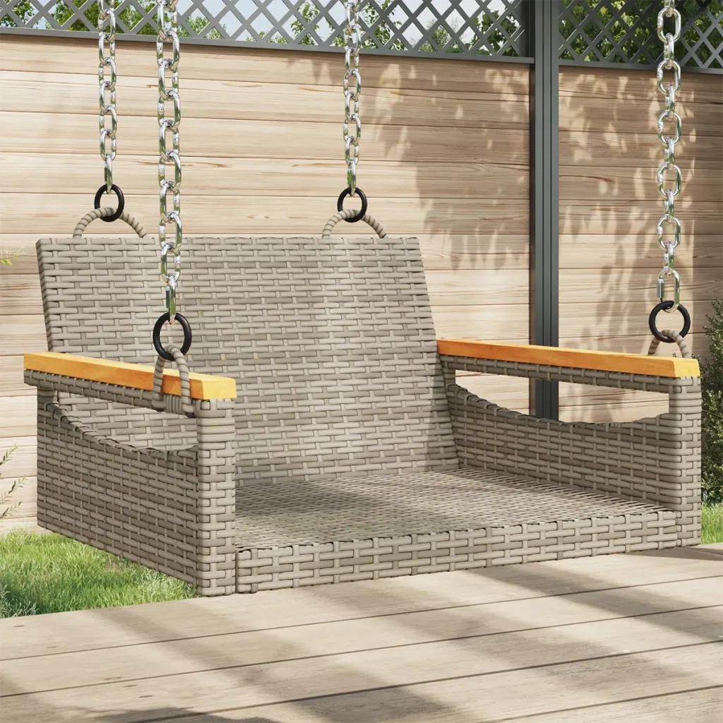 Panca da Giardino | Panchina a Dondolo Grigia 63x62x40 cm in Polyrattan