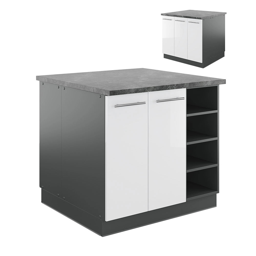 Isola cucina Fame-Line Bianco lucido/Antracite 90 cm senza piano di lavoro Vicco