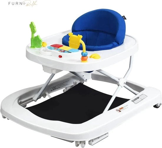 Sedia da Giardino 2-in-1 Scalabile Adattabile a 3 Altezze Ripiegabile Con Luce e Musica Ruote a 360° Girevoli Grigio+Blu