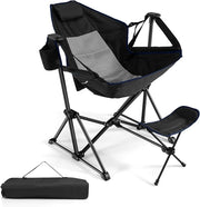 Sedia da Campeggio, Sedia Pieghevole per Esterni con Schienale e Poggiapiedi Regolabili, Poggiatesta, Porta Bicchiere e Borsa da Trasporto per Spiaggia, Giardino, Pesca, Supporta 150 kg (Nero)