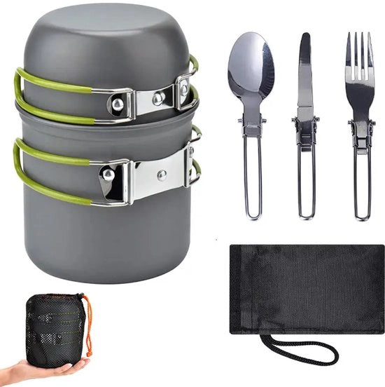 Set di Cucina da Campeggio Leggero con Accessori in Acciaio Inossidabile – Equipaggiamento da Cucina da Campeggio Portatile
