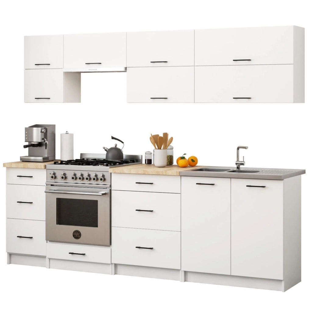 AKORD Set di Mobili da Cucina OLIWIA G2 240 cm Bianco 240 cm 10 ante 6 cassetti 240x46x203 cm