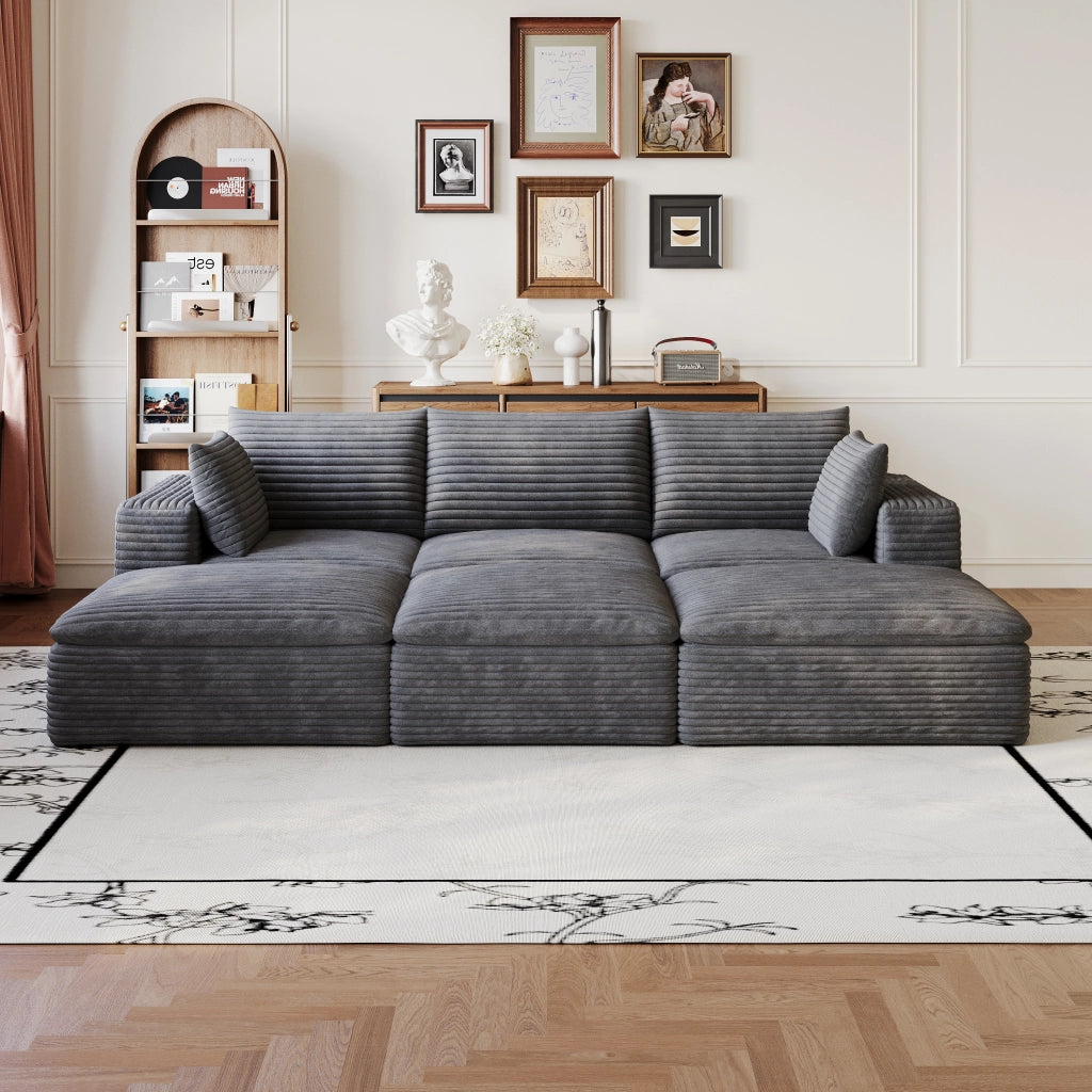 Divano Cloud 260cm in Tessuto Velluto a Coste ¨C MINIMAL ¨C Grigio Scuro, Imbottito, Senza Montaggio