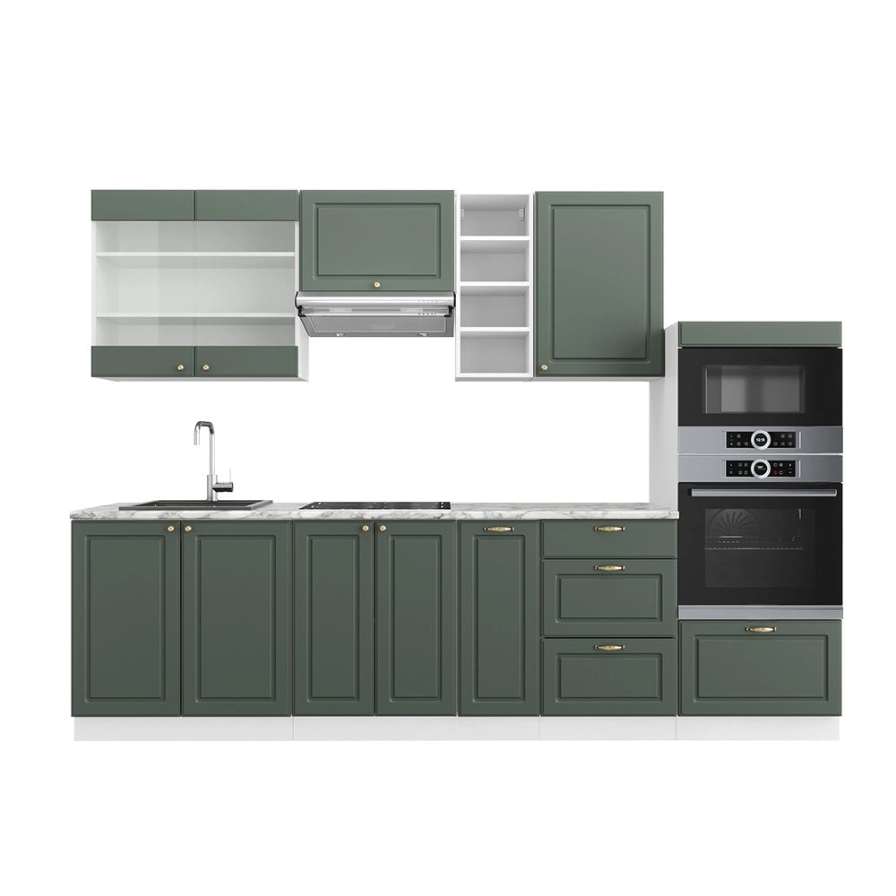Cucina componibile Fame-Line Verde-oro rustico/Bianco 280 cm senza piano di lavoro Vicco