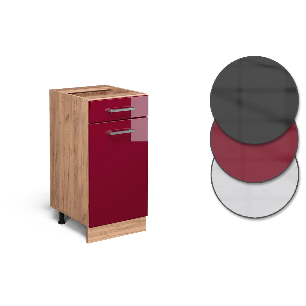 Mobiletto base per cucina R-Line Rosso lucido/Rovere dorato 40 cm PL Marmo Vicco