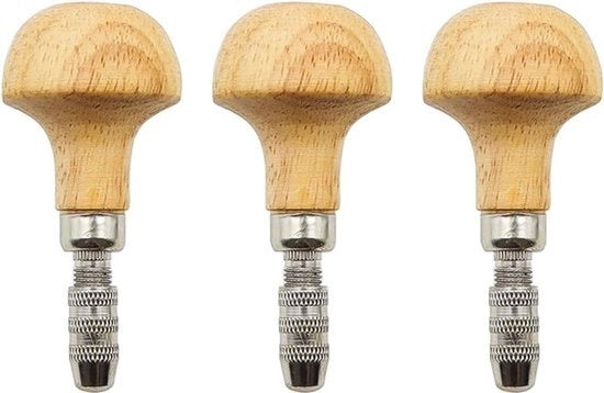 Maniglie a mano - Maniglie in legno - Maniglia a forma di pomo - Viti a banco a testa a coda di rondine - Trapano a mano - Pialla diamantata - Regolatore graver - Sostituzione - 3 pezzi - Adatto per - Lavorazione del legno - Marrone