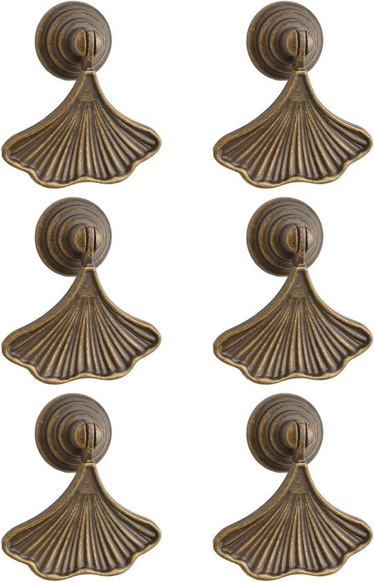 Maniglia a ginkgo a 6 bracci con forma di foglia, maniglia appesa, cassettiera, foro singolo, finitura giallo bronzo