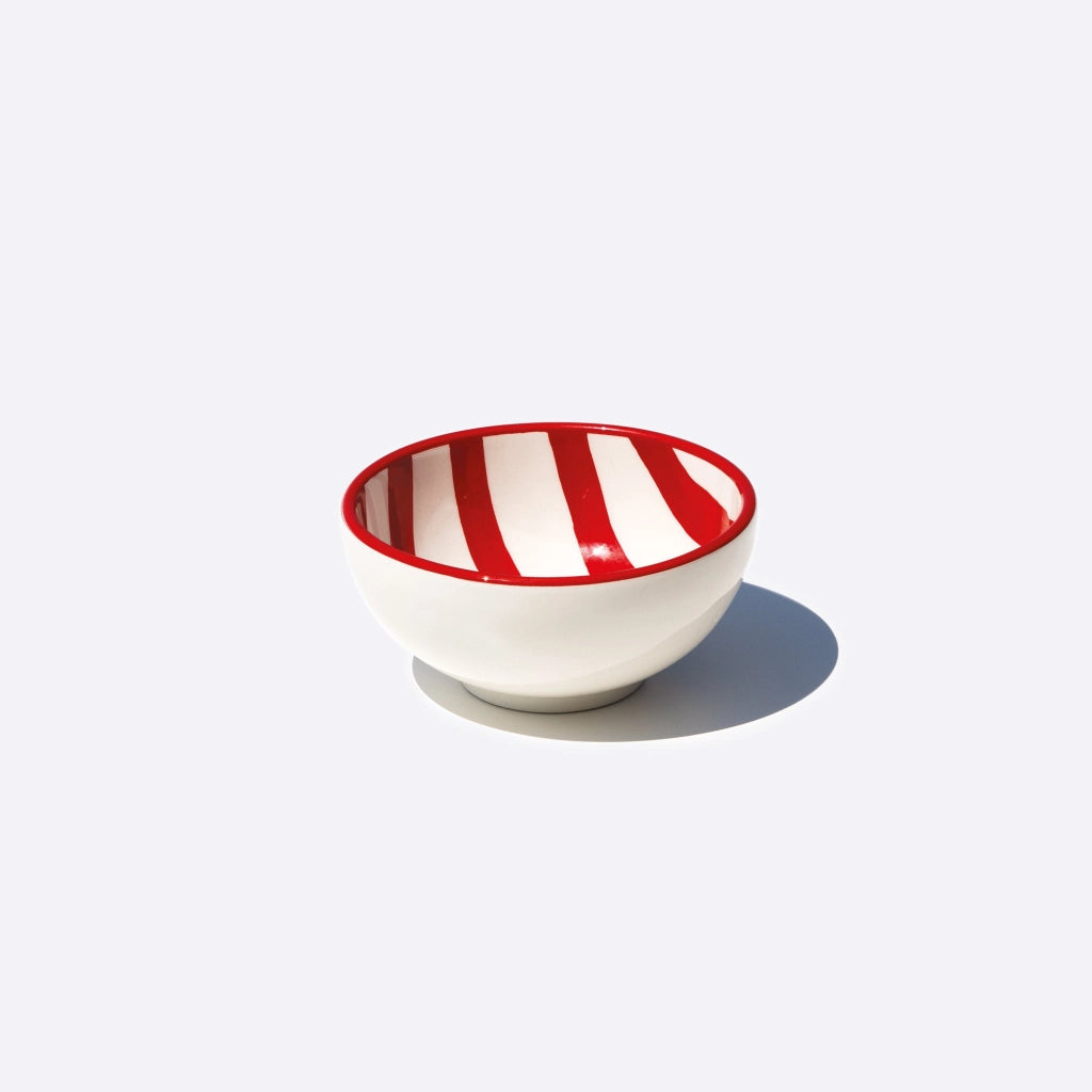 Zafferano Set 6 Ciotole Righe Collezione Lido in Ceramica Artigianale Italiana - Colore Rosso - Design Moderno per Antipasti e Dessert