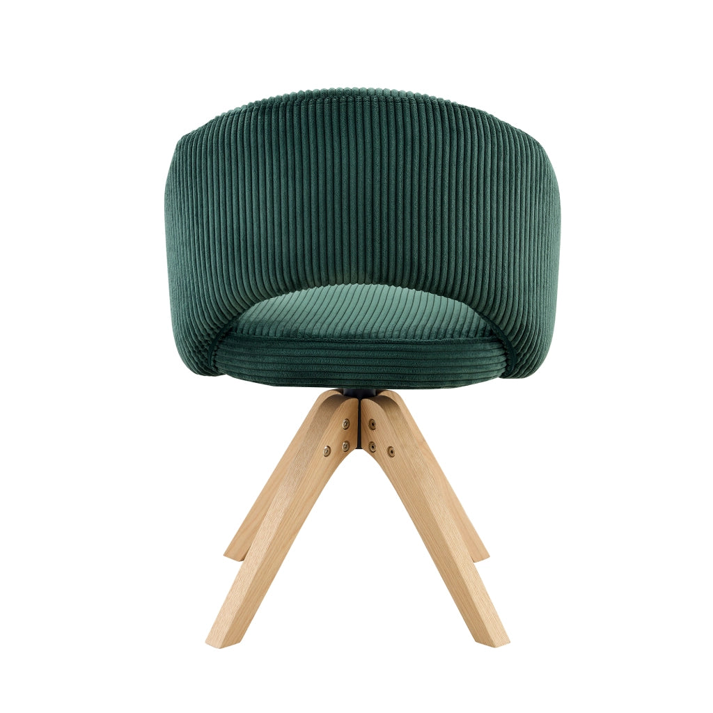 Sedia da pranzo set da 2 girevole a 360° con schienale avvolgente e gambe in legno, velluto verde scuro