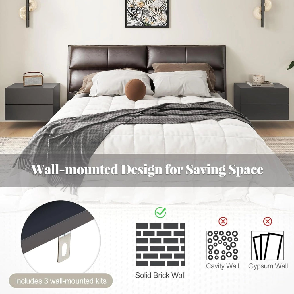 Comodino da parete moderno con 2 cassetti di stoccaggio, armadio da letto a parete, 42 x 30 x 28 cm, per camera da letto, soggiorno, grigio/bianco (nero)