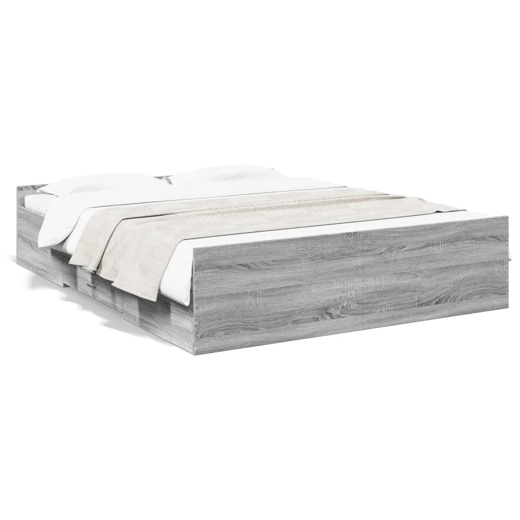 Giroletto Cassetti-Struttura Letto con contenitore Grigio Sonoma 150x200 cm Legno Multistrato 814543