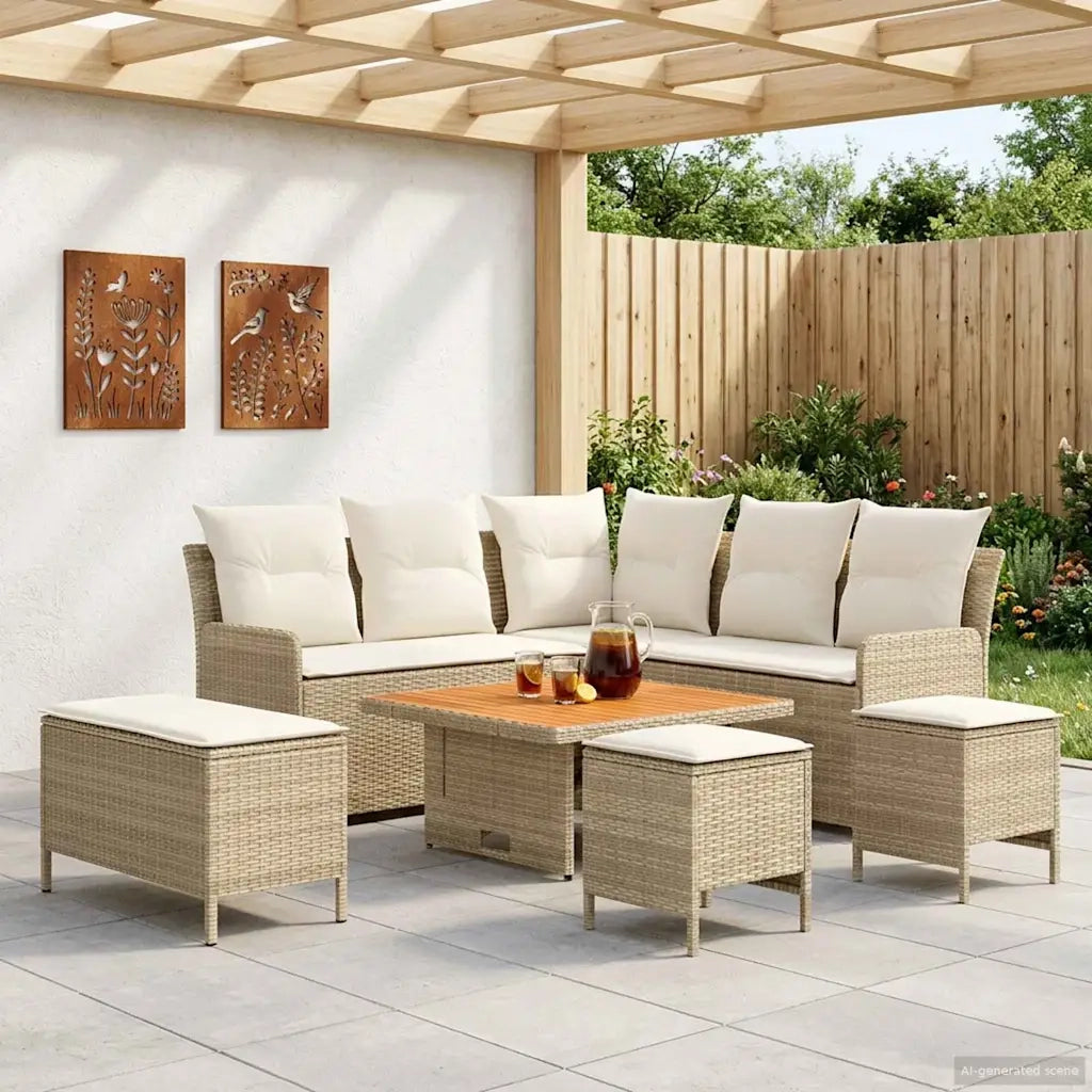 Set di Mobili 7 pz Beige e Crema Rattan in PE 3422213