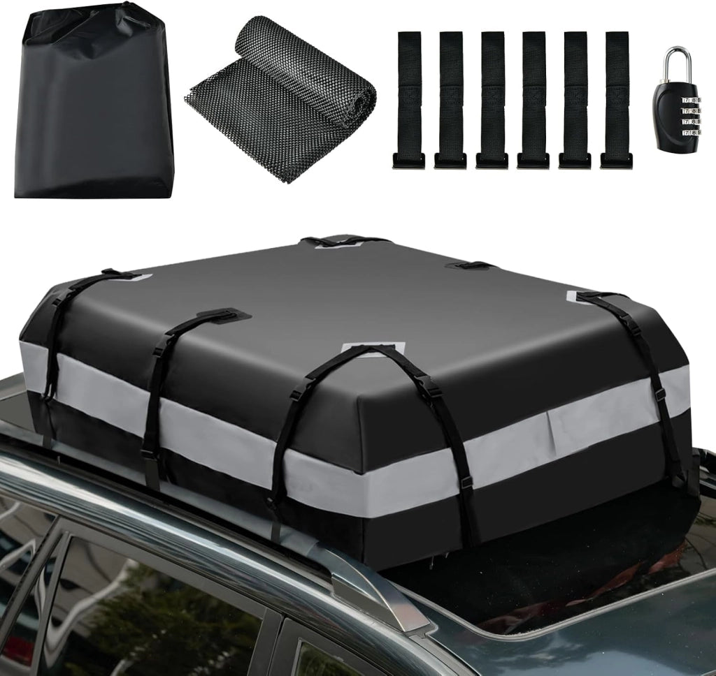 Borsa da Tetto per Auto Impermeabile 21Cu.Ft/595L, Box Tetto Universale con Tappetino Antiscivolo+ 10 Cinghie+ 6 Ganci, Sacca per Auto con/senza Barre Portapacchi(Giallo)