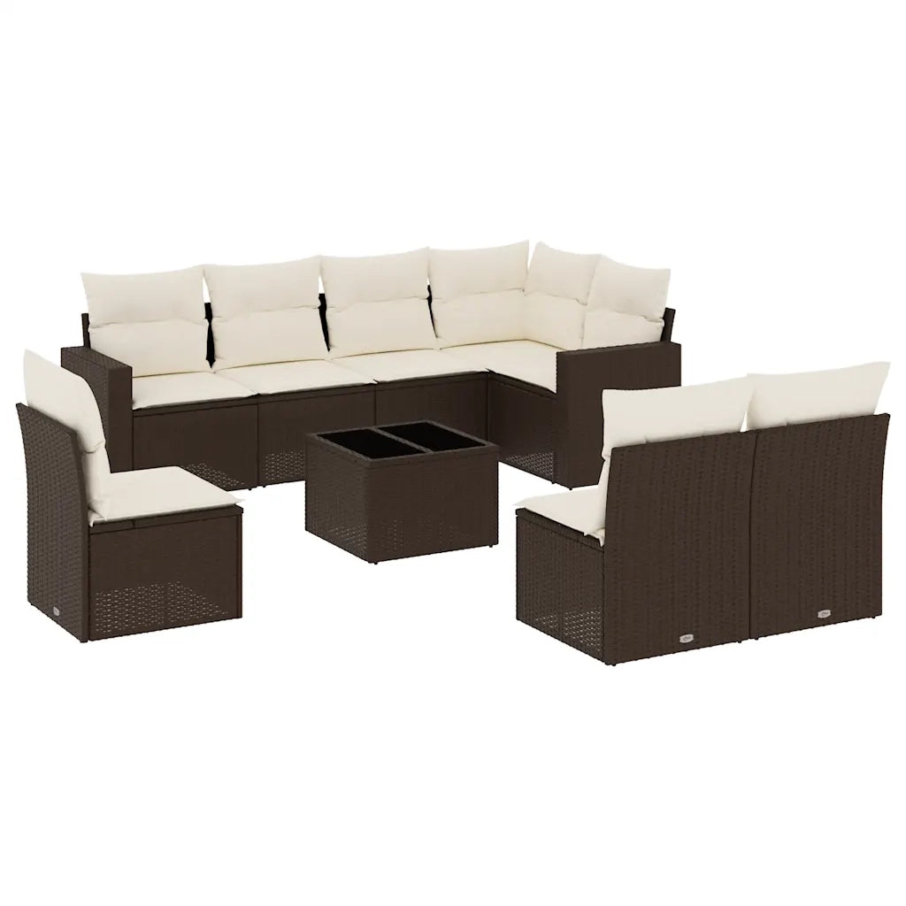 Set Divani da Giardino 9pz con Cuscini Marrone in Polyrattan 3251420