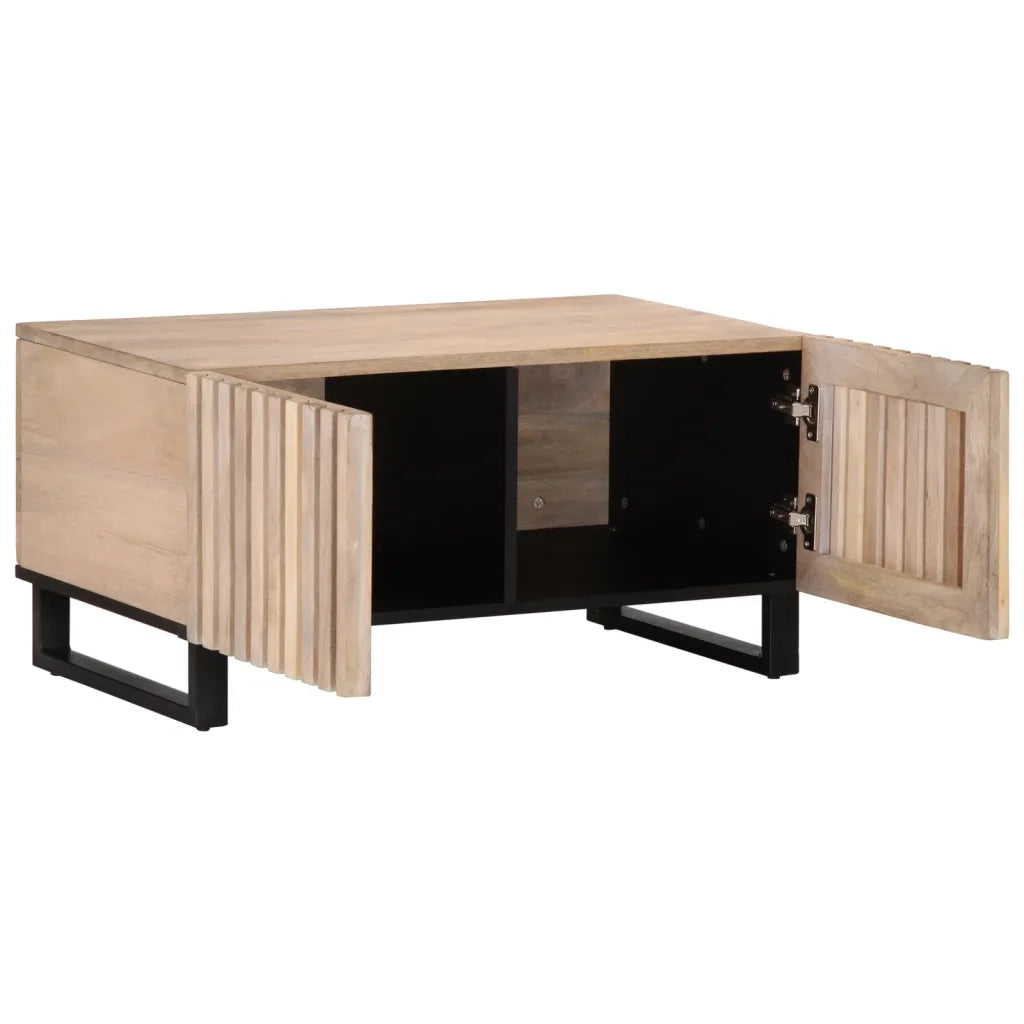 Tavolino da Salotto Bianco 80x51x40 cm Legno Massello di Mango 377464