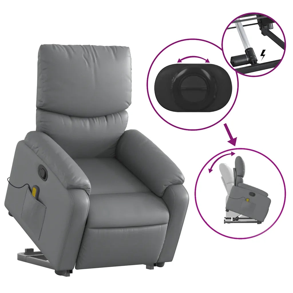 Poltrona | Sedia Relax Alzapersona Reclinabile Massaggio Grigio Similpelle
