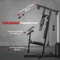 Stazione Fitness Multifunzione Power Tower con Pesi fino 45kg e Panca Imbottita, 135x103x210cm