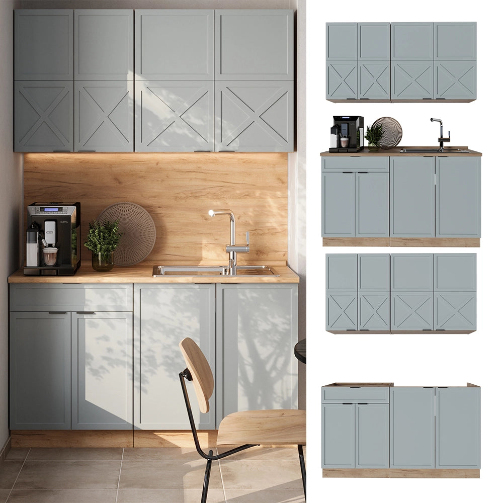 Cucina completa Fame-Line Blu-grigio chiaro/Rovere dorato 140 cm, PL Rovere Vicco