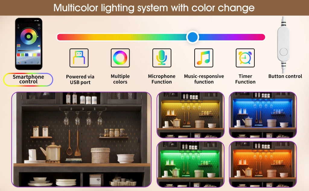 Mobile Multiuso con LED e USB ¨C MINIMAL ¨C Nero, Grande Stoccaggio