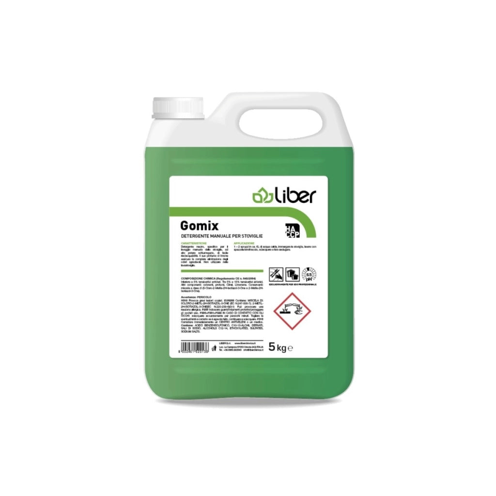 Gomix 5 Kg, Sapone Piatti Detergente Neutro Manuale Limone HACCP | Liber